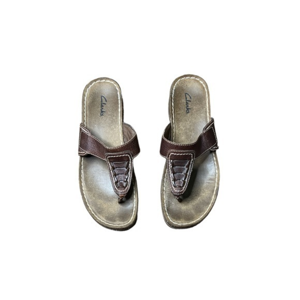 Clarks Women's Brown‎ Leather Thong Flip Flop Size 8.5M